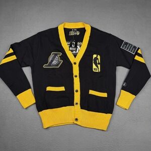 Los Angeles Lakers Sweater Mens Small Black Yellow NBA Basketball Fisll Cardigan
